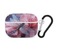 Flower and Blue Dragonfly Airpod Pro Case Cover Wireless Earbuds Case Protective Cover with Keychain Compatible with AirPods 1st & 2nd Generation Full Protective, Front LED Visible White
