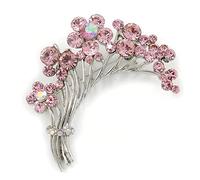 Flower And Butterfly Cluster Crystal Brooch (Pink)