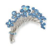 Flower And Butterfly Cluster Crystal Brooch (Sky Blue)