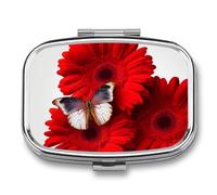 Flower and Butterfly Pill Box 2 Compartments Portable Travel Pill Case Mini Medicine Organizer for Pocket Purse Metal Waterproof Medicine Container Holder Vitamin Fish Oil