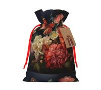 flower and butterfly print Large Christmas bag, reusable drawstring linen packet, Birthday Parties Supplies