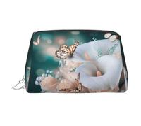 Flower and Butterfly Print Makeup Bag Portable Leather Waterproof Cosmetic Bag Clutch Makeup Brush Bag (6.7x4.3in)