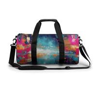 Flower And Leaf Pattern Gym Bag Small Travel Duffle Bag with Compartment Carry On Weekender Bag for Women Men, Abstract Oil Painting, 17.7in/9in/9in