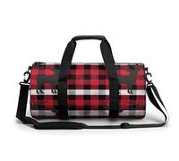 Flower And Leaf Pattern Gym Bag Small Travel Duffle Bag with Compartment Carry On Weekender Bag for Women Men, Buffalo Plaid Deer, 17.7in/9in/9in
