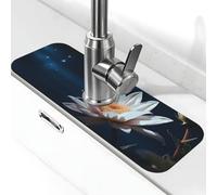 Flower and Moon Faucet Mat for Kitchen Sink Splash Guard 14×38 CM Super Absorbent Diatomite Faucets Suction Pad Faucet Handle Drip Catcher Tray Dish Drying Mat Housewarming Gift