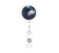Flower and Moon Retractable Badge Reel Heavy Duty Badge Holder with Belt Clip Retractable Lanyards ID Card Holder with Keychain Name Badge Clips for Office Nurse Employee