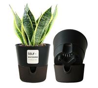 Flower and Plant Pot, Self Watering Plastic Plants Planter with Drainage Holes and Saucers, Modern Outdoor Indoor Decorative Flower Pot for Plants, Flowers, Herbs, Succulents (Grey, 7.5 inch)