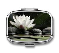 Flower and Stones Pill Box 2 Compartments Portable Travel Pill Case Mini Medicine Organizer for Pocket Purse Metal Waterproof Medicine Container Holder Vitamin Fish Oil