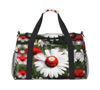 Flower and White Daisy Hand Travel Bag - Large Reusable Shopping Tote Bag, Perfect for Outdoor Activities, Sports, Camping & Groceries, Black, One Size
