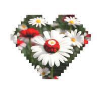 Flower and White Daisy Print Art Brick Puzzle Heart Shaped DIY Building Blocks Set 3D Jigsaw Home Decor 82 Pieces
