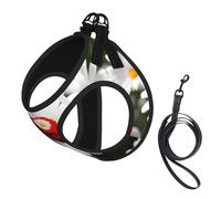 Flower and White Daisy print Dog Harness and Leash Set, Reflective Adjustable Puppy Vest for Small Medium Large Dogs, Cats