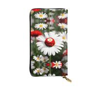 Flower and White Daisy Print Leather Long Clutch Wallet – Fashionable Personalized Wallet, Multiple Card Slots, Gift Ready, Black, One Size