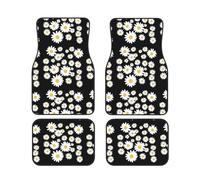 Flower and White Daisy Print Vehicle Stylish Floor Mats Set 4 Pieces Car Foot Mat Anti-Slip Cushion Vans Sedans
