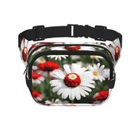 Flower And White Daisy Square Double-Layer Waist Bag Mini Adjustable Waist Belt Bag Exercise Running Travel Hiking, Black, One Size