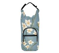 Flower and Whites Blue Sling Backpack with Water Bottle Holder Easy-to-Carry Water Bottle Insulated Sleeve Water Bottle Accessories Fits 20/24/32/40 oz Bottles