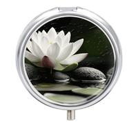 Flower and Zen Stones Decorative Metal Pill Box 3-Compartment - Portable Medicine Organizer for Vitamins, Travel Pill Case with BPA-Free Inserts, Personalized Gift for Women Men