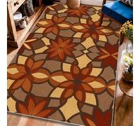 Flower Area Rug, Autumn Traditional Leaf Petal Fall Brown Low Pile Edge Binding Home Rectangle Carpet Rugs for Living Room Bedroom New Home Dining Decor 4' X 6'