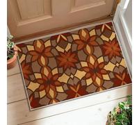 Flower Area Rug, Autumn Traditional Leaf Petal Fall Brown Non-Slip Backing Doormat Rectangle Print Accents Rug Bathroom Bedside Entryway Door Decor 2' X 3'