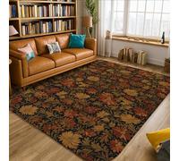 Flower Area Rug, Autumn Traditional Leaf Petal Fall Gold Low Pile Foam Edge Binding Home Rectangle Carpet Rugs for Living Room Bedroom Hallway Desk Office Decor 5' X 7'