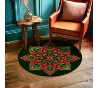 Flower Area Rug, Bohemian Traditional Leaf Petal Holiday Green Non-Slip Edge Binding Doormat Throw Rug Circle Laundry Room Bathroom Doorway Entryway Decor 3' X 3'