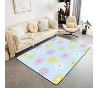 Flower Area Rug Colorful Daisy Floral Indoor Floor Mats Entrance Rugs for Boys Girls Room Decor,Cartoon Flower Blue Non Slip Absorbent Carpets, 4'11" x 3'3" (Rectangular)