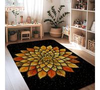 Flower Area Rug, Fall Nature Leaf Petal Fall Gold Non-Slip Home Floor Rectangle Print Carpet Rugs for Living Room Bedroom Kitchen Hallway Decor 4' X 6'