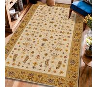 Flower Area Rug, Floral Traditional Leaf Petal Fall Yellow Non-Slip Backing Aesthetic Rectangle Home Floor Carpet Rugs for Living Room Bedroom Hallway Desk Office Decor 4' X 6'