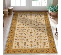Flower Area Rug, Floral Traditional Leaf Petal Fall Yellow Non-Slip Backing Edge Binding Doormat Throw Rug Rectangle Entryway Bathroom Laundry Room Bedside Decor 3' X 5'