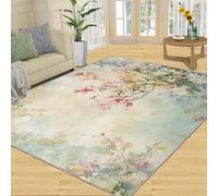 Flower Area Rug, Leaf Rugs, Pastoral Non Slip Washable Rugs Low Pile & Easy Care