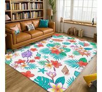 Flower Area Rug, Tropical Vibrant Shell Leaf Summer Green Non-Slip Soft Rectangle Carpet Stain Resistant Rugs for Living Room Bedroom Classroom Apartment Decor 5' X 7'