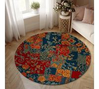 Flower Area Rug, Vintage Ornate Vine Leaf Fall Red Low Pile Foam Home Indoor Pattern Carpets Non Shedding Rugs for Living Room Bedroom Dining Desk Office Decor 5' X 5'