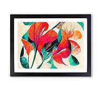 Flower Art Abstract Framed Wall Art Print A2 Black