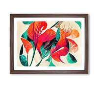 Flower Art Abstract Framed Wall Art Print A2 Walnut
