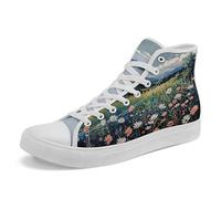 Flower Art High Top Canvas Sneakers Lace Up Classic Casual Walking Shoes Fashion Ladies Girls Flat Running Trainers