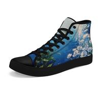 Flower Art High Top Canvas Sneakers Lace Up Classic Casual Walking Shoes Fashion Ladies Girls Flat Running Trainers