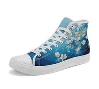 Flower Art High Top Canvas Sneakers Lace Up Classic Casual Walking Shoes Fashion Ladies Girls Flat Running Trainers