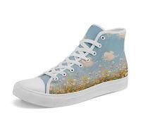 Flower Art High Top Canvas Sneakers Lace Up Classic Casual Walking Shoes Fashion Ladies Girls Flat Running Trainers