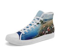 Flower Art High Top Canvas Sneakers Lace Up Classic Casual Walking Shoes Fashion Ladies Girls Flat Running Trainers