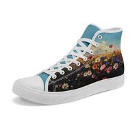 Flower Art High Top Canvas Sneakers Lace Up Classic Casual Walking Shoes Fashion Ladies Girls Flat Running Trainers