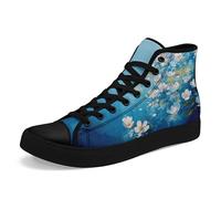 Flower Art High Top Canvas Sneakers Lace Up Classic Casual Walking Shoes Fashion Ladies Girls Flat Running Trainers