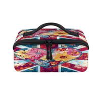 Flower Art UK Flag Travel Makeup Bag Portable Waterproof Pouch Open Flat Toiletry Bags Toiletries Cosmetics Traveling Organizer for Women Men