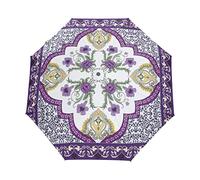Flower Artistic Ethnic Exquisite Umbrella Windproof Automatic Foldable Umbrells Auto Open Close for Men Women Kids