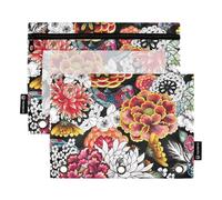 Flower Asian Traditional Patterns Japanese Painted 3 Rings Zipper with Clear Window Pencil case Organizer Big Capacity 3 Rings Binder for Office School Supplies Cosmetics Multicolored 2