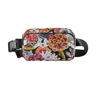 Flower Asian Traditional Patterns Japanese Painted Fashion Fanny Waist Pack for Men Women Large Capacity Cross Body Bag Belt Pack with Adjustable Strap for Travel Shopping Running