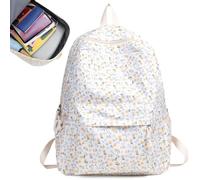 Flower Backpack for Girls Large Capacity 12x17in Nylon Floral Backpack with Zipper & Side Pocket Casual Aesthetic for School, Travel & More