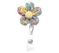 Flower Badge Reel Holder Retractable Clip Cute Floral Badge Reels Decorative Daisy ID Clip for Nurses Medical Assistant Hospital Women - Deep Green