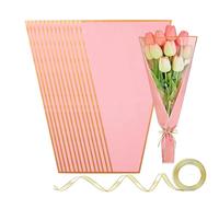 Flower Bags - 50 Pack Floral Packaging for Bouquet Presentation | Clear Window Design with Elegant Ribbon Included, Professional Wrapping Supplies for Weddings and Anniversaries, 11.02x17.72x3.54 in