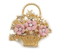 Flower Basket Brooch In Gold Tone - 35mm Tall