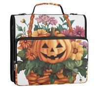 Flower Basket Decoration Halloween 3 Rings 1.5 inch Binder with Extra Pockets with Shoulder Strap & Handle Multi-Pocket Zippered Portfolio for Middle Student