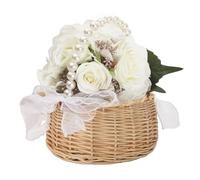Flower Basket in - Wedding Basket with Pearl Handles | Romantic Wedding Decorations with Flowers, Hand-Woven Easter Basket for Toys, Snacks, Items